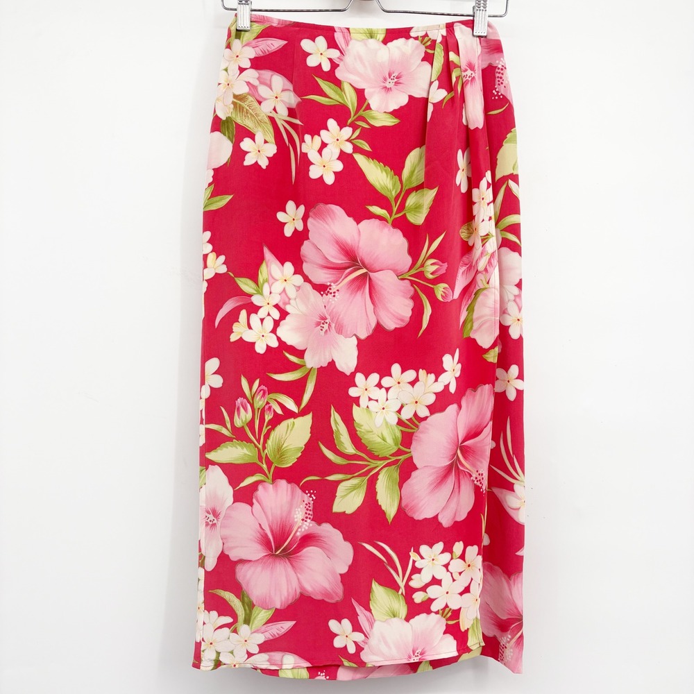 Talbots Womens Silk Hibiscus Floral Tropical Resort Island Summer Maxi Skirt 2P